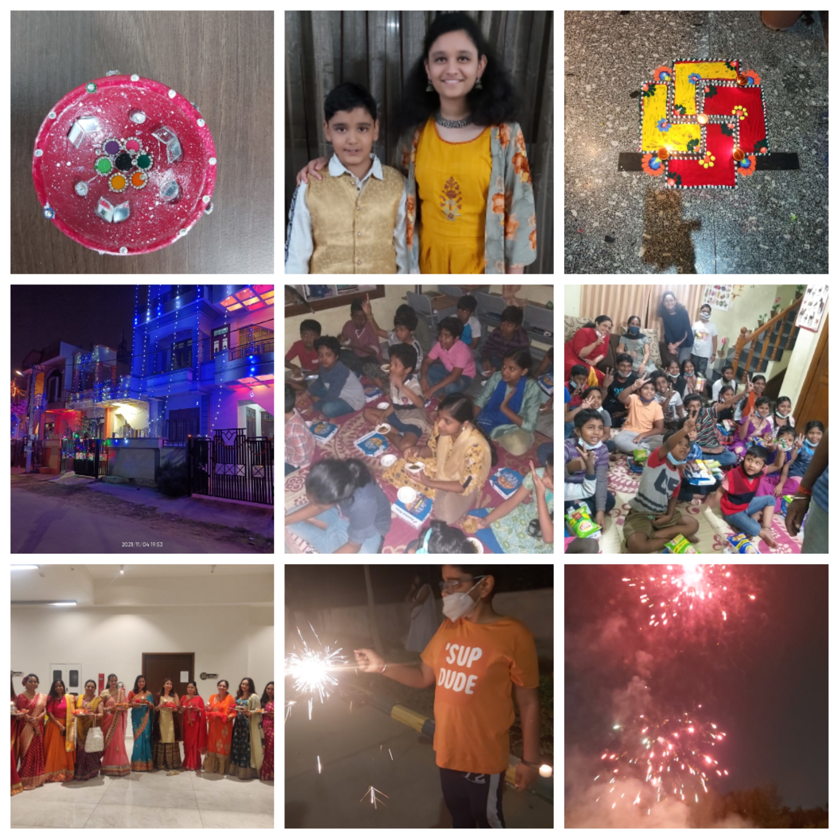 collage of family photos celebrating Diwali